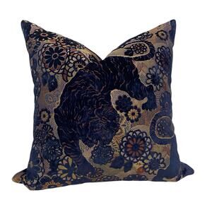 RARE Scalamandre Siberian Tiger Decorative Pillow 22" x 22" Sapphire Flame LUX